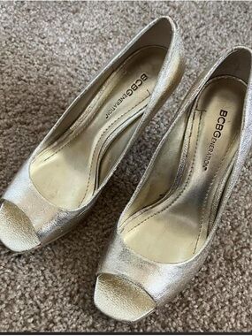 BCBGeneration Gold Peep-Toe Heels